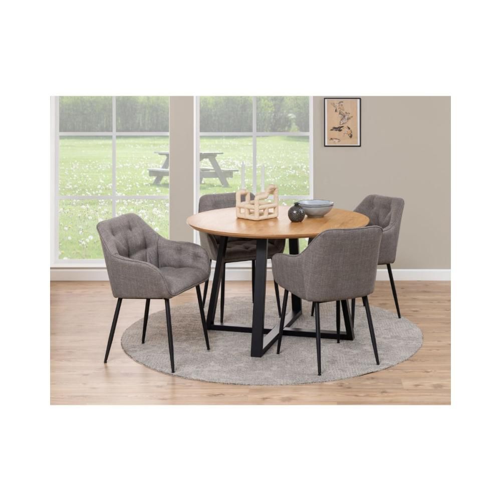 Masa de dining rotunda, maro/negru, din MDF furniruit Ø120 cm Malika Actona