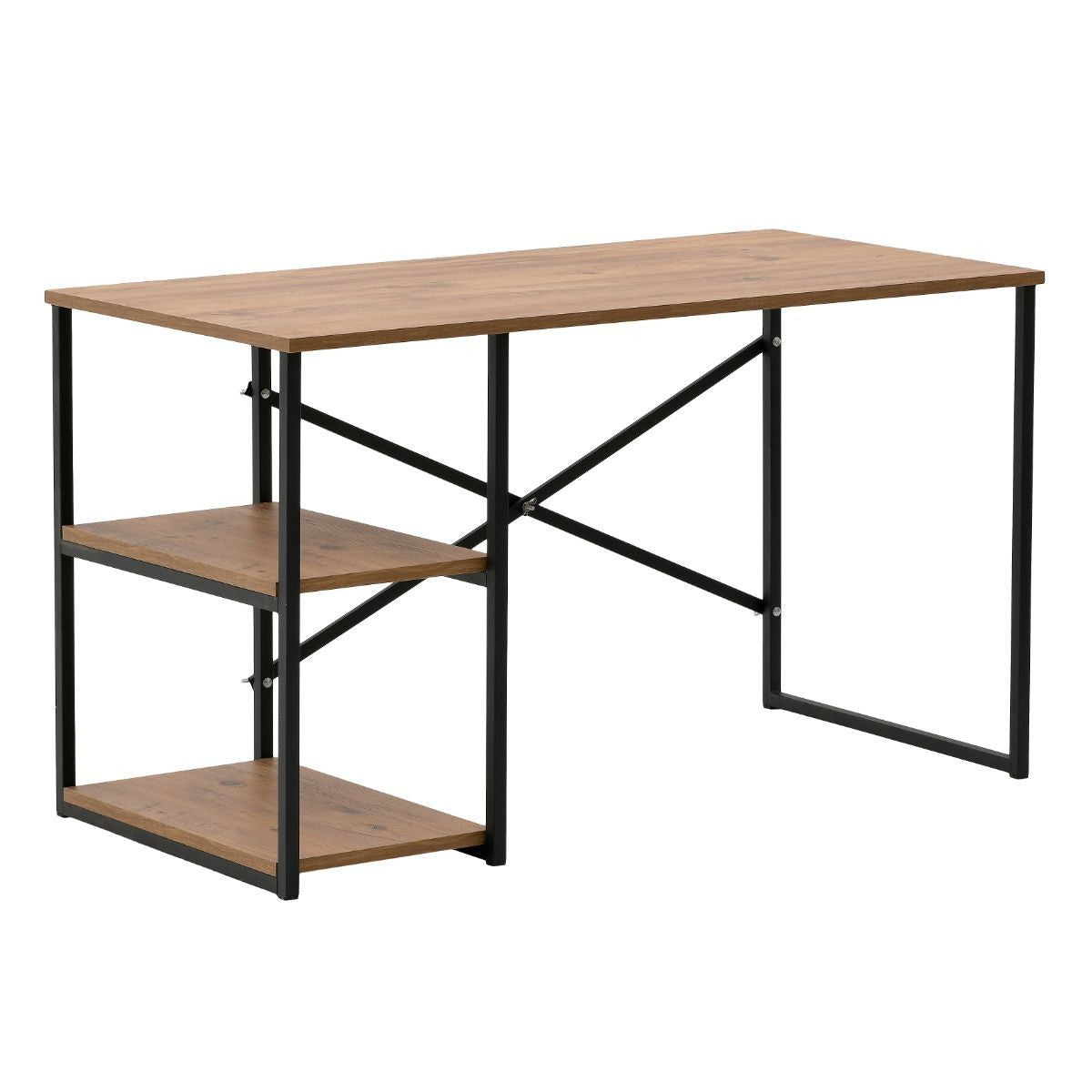 Birou de studiu cu 2 rafturi MDF bej, cadru din metal negru 120x60x70 cm