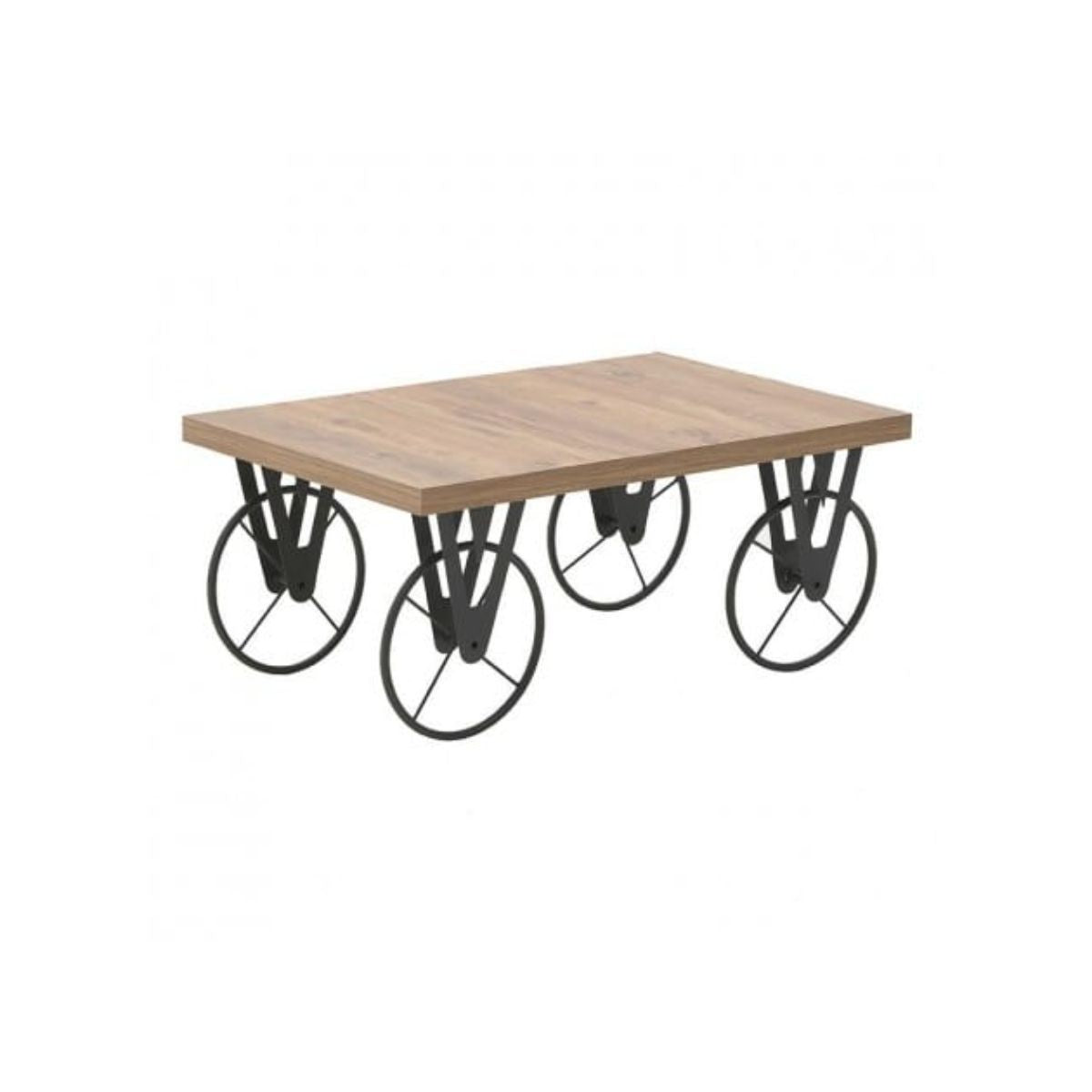 Masuta de cafea Wheeled, din lemn de pin si fier, LWH 85cm x 55cm x 38cm