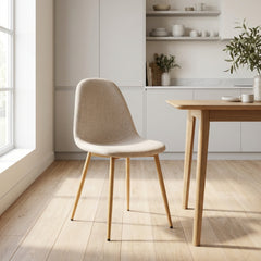 Scaun de bucatarie cu sezut textil bej si picioare metalice maro stejar, 50x44x85 cm, Celeste HARO