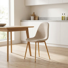 Scaun de bucatarie cu sezut textil bej si picioare metalice maro stejar, 50x44x85 cm, Celeste HARO