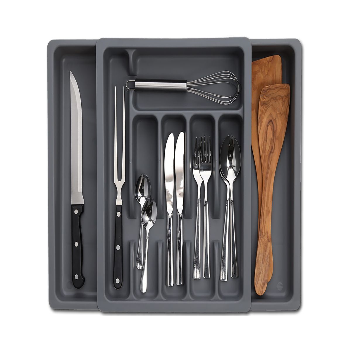 Organizator pentru tacamuri extensibil, negru, din plastic, 29-48 cm, Cutlery box Zeller