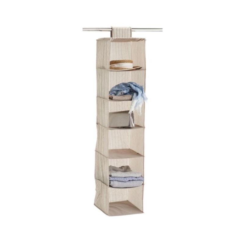 Organizator suspendat pentru dulap, 6 compartimente, bej din material textil Stripes Zeller