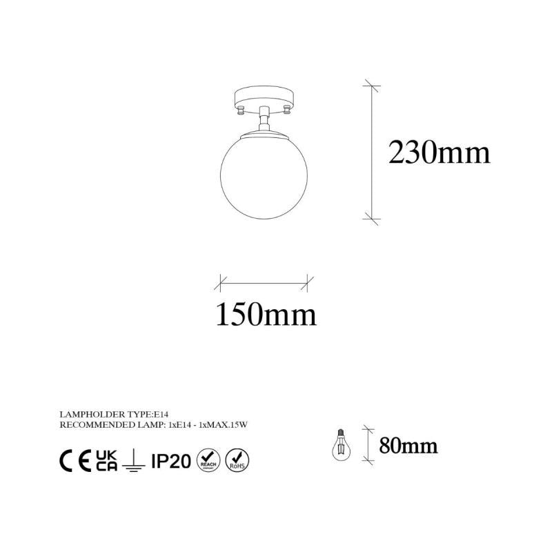 Plafoniera alb/negru  din metal si sticla Ø15 cm Atmaca