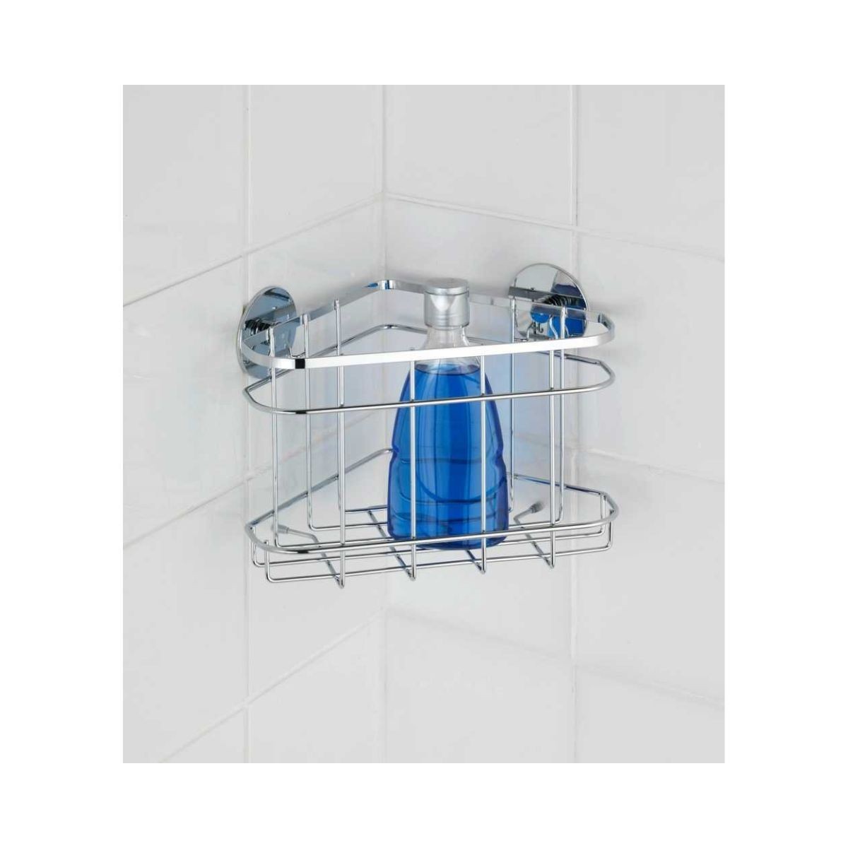 Polita de colt argintie din inox pentru accesorii de baie 22,5 x 17,5 x 15,5 cm, Edelstahl Wenko