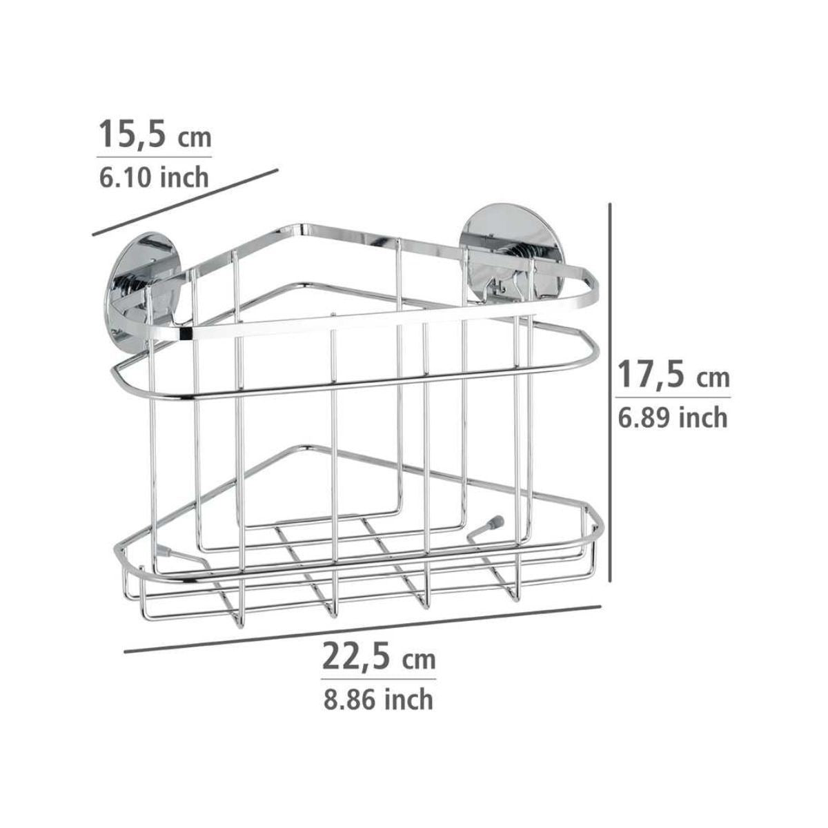 Polita de colt argintie din inox pentru accesorii de baie 22,5 x 17,5 x 15,5 cm, Edelstahl Wenko