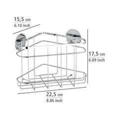 Polita de colt argintie din inox pentru accesorii de baie 22,5 x 17,5 x 15,5 cm, Edelstahl Wenko