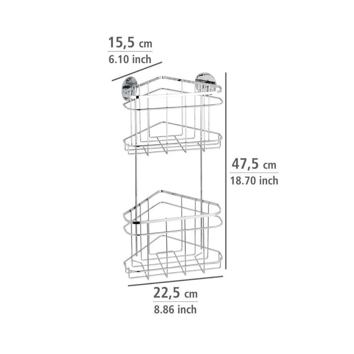 Polita de colt argintie din inox pentru accesorii de baie 22,5 x 47,5 x 15,5 cm, Edelstahl Wenko