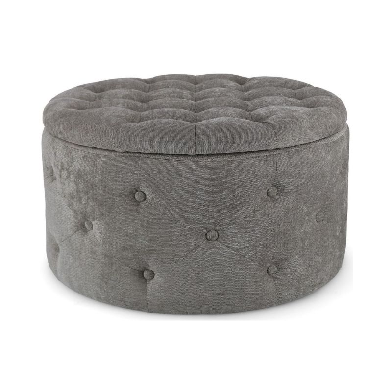 Pouf, gri inchis, din lemn de pin MDF si poliester, Ø 70 cm, Ernestine Bizzotto