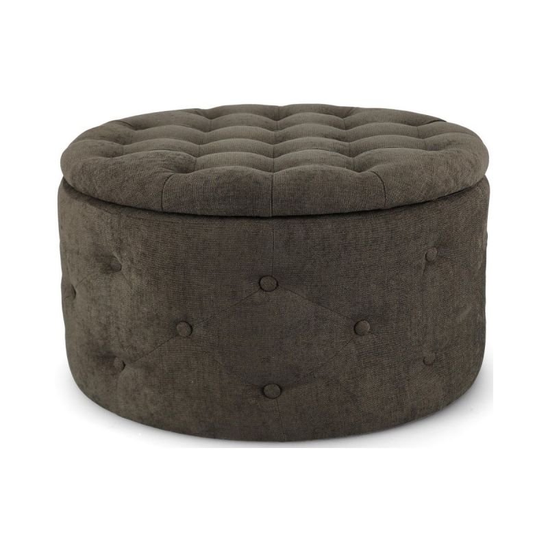 Pouf, maro, din lemn de pin MDF si poliester, Ø 70 cm, Ernestine Bizzotto