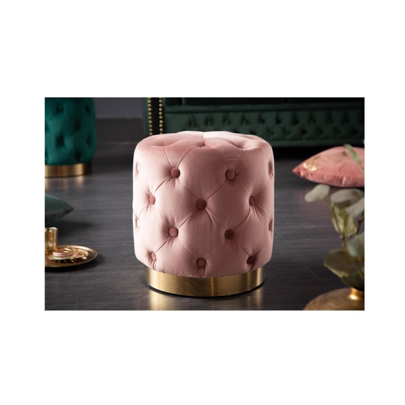 Pouf roz pal/auriu din catifea poliester Modern Barock Invicta