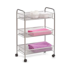 Raft cu roti argintiu din plasa metalica, 43,5 x 26 x 62,5 cm, Mesh trolley Zeller