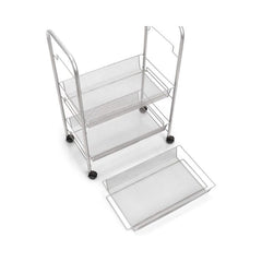 Raft cu roti argintiu din plasa metalica, 43,5 x 26 x 62,5 cm, Mesh trolley Zeller