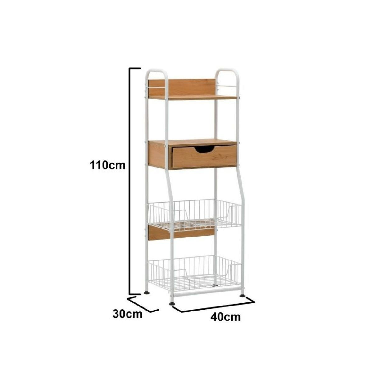 Raft cu roti pentru bucatarie alb / lemn natural 40x30x110 cm