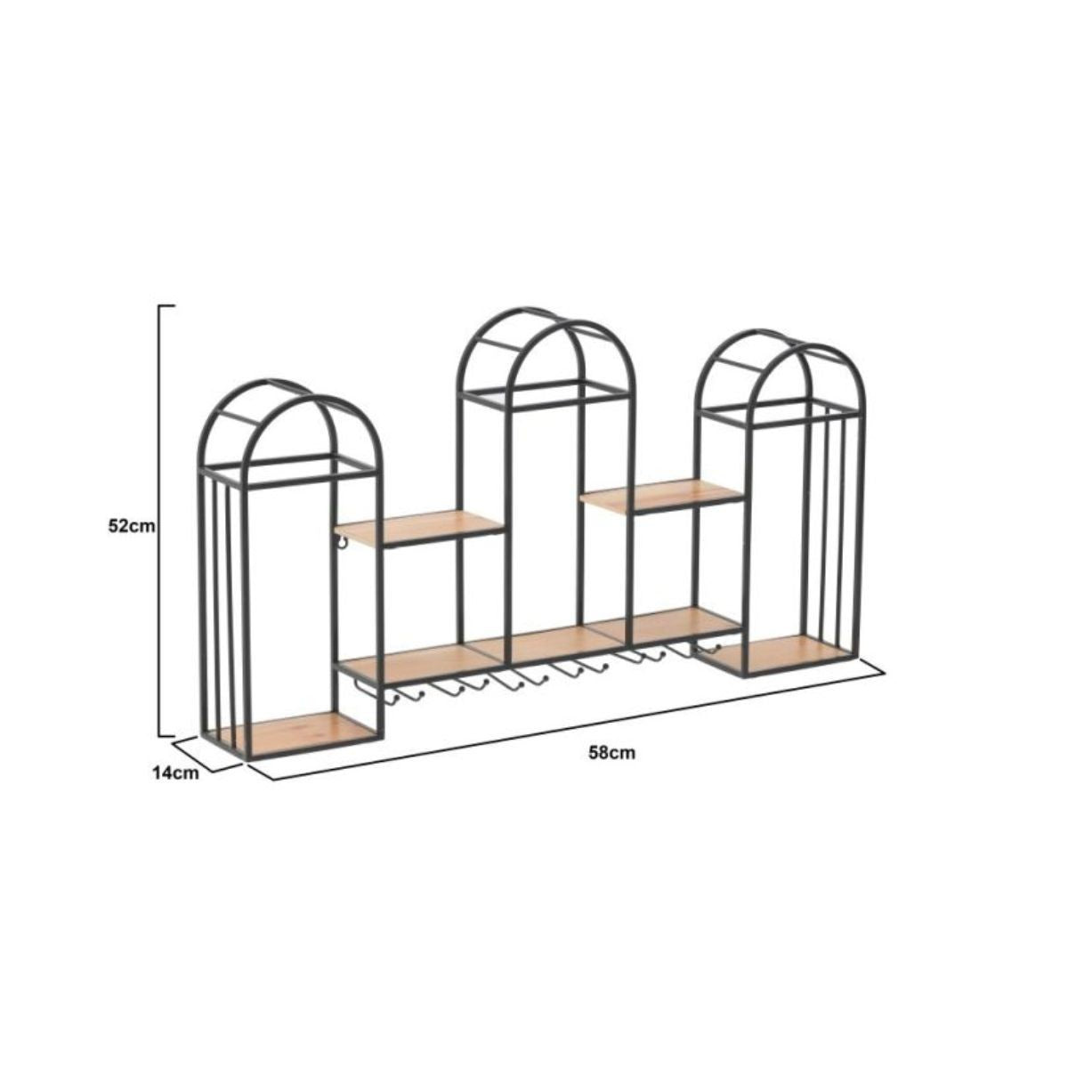 Raft pentru vinuri si pahare Inart, din lemn si metal, 94x14x52 cm, negru/natur