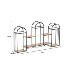 Raft pentru vinuri si pahare Inart, din lemn si metal, 94x14x52 cm, negru/natur