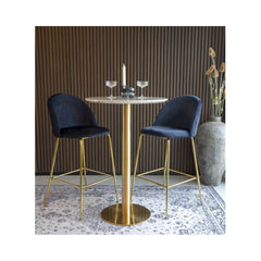 Scaun de bar albastru/auriu din catifea poliester si otel Lausanne House Nordic