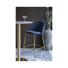 Scaun de bar albastru/auriu din catifea poliester si otel Lausanne House Nordic