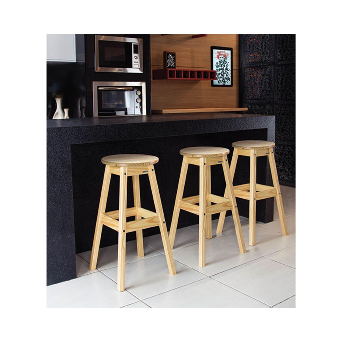 Scaun de bar maro din lemn Naturalle 40 x 40 x 70,8 cm Tramontina