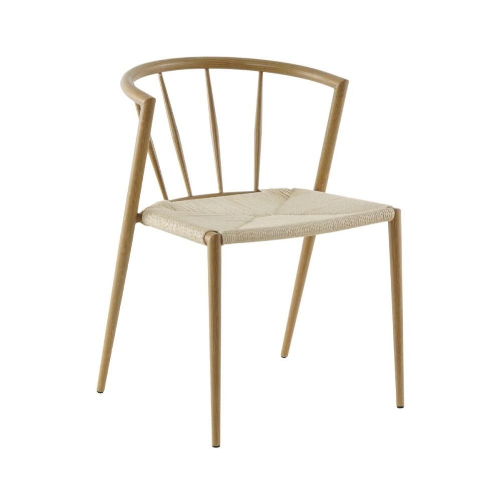 Scaun de dining cu cadru metalic din otel de culoare maro deschis si sezut din poliratan de culoare crem, 50.5x52x72 cm, A665