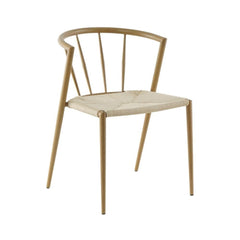 Scaun de dining cu cadru metalic din otel de culoare maro deschis si sezut din poliratan de culoare crem, 50.5x52x72 cm, A665