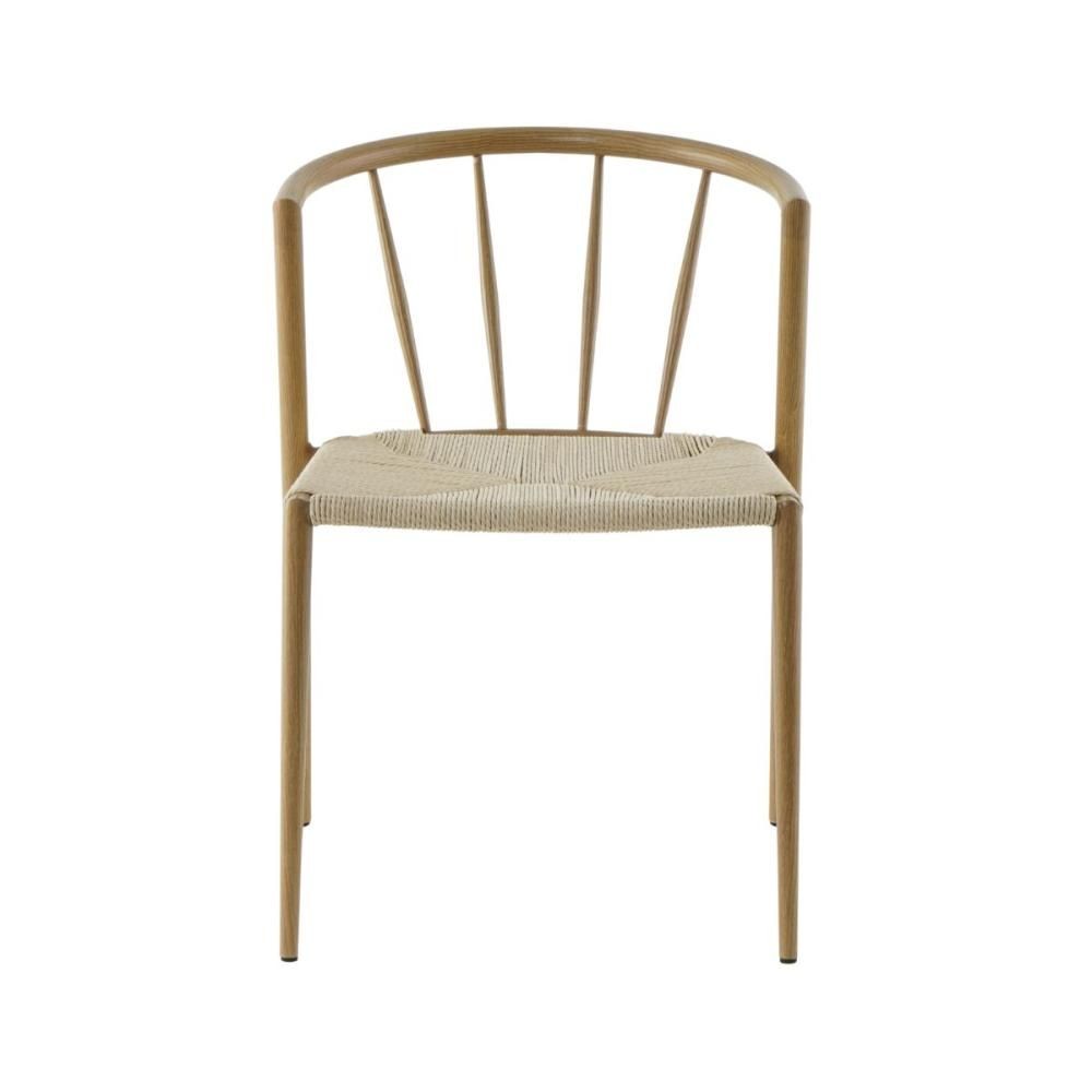 Scaun de dining cu cadru metalic din otel de culoare maro deschis si sezut din poliratan de culoare crem, 50.5x52x72 cm, A665