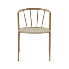 Scaun de dining cu cadru metalic din otel de culoare maro deschis si sezut din poliratan de culoare crem, 50.5x52x72 cm, A665