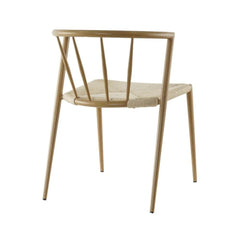 Scaun de dining cu cadru metalic din otel de culoare maro deschis si sezut din poliratan de culoare crem, 50.5x52x72 cm, A665