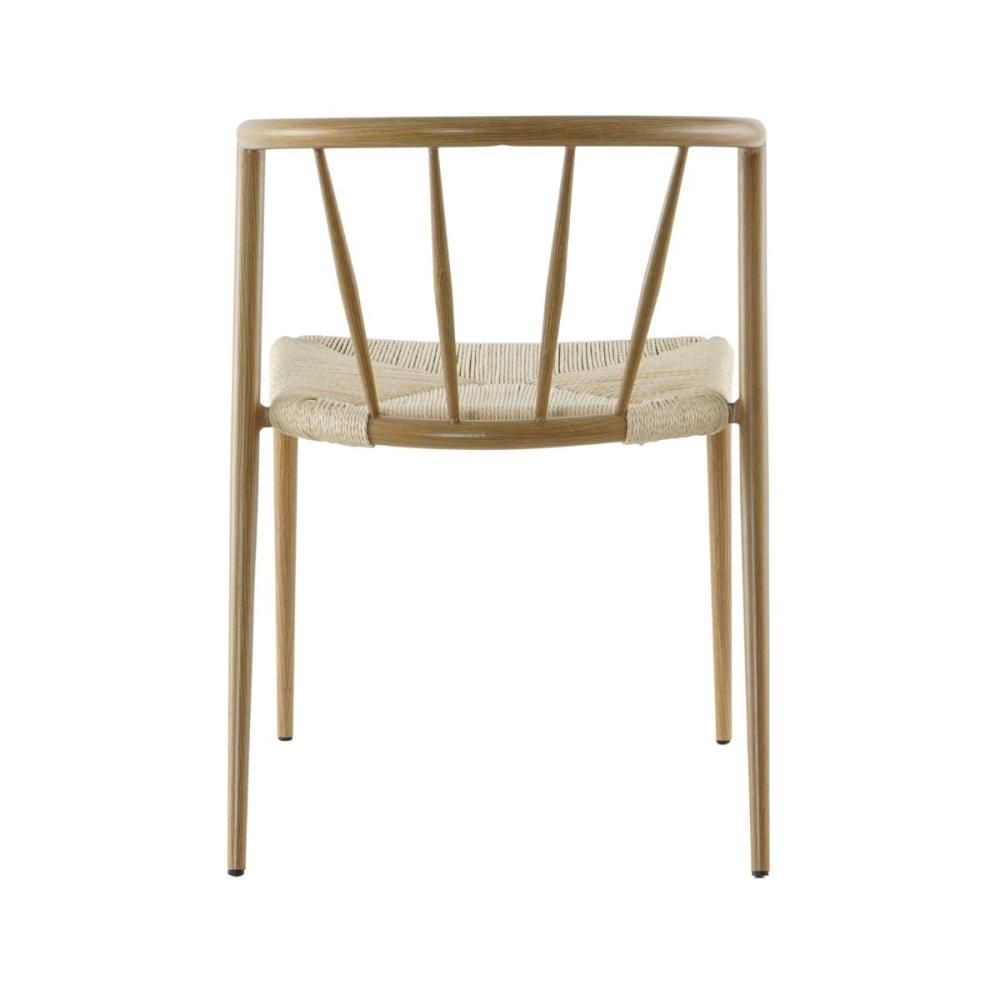 Scaun de dining cu cadru metalic din otel de culoare maro deschis si sezut din poliratan de culoare crem, 50.5x52x72 cm, A665