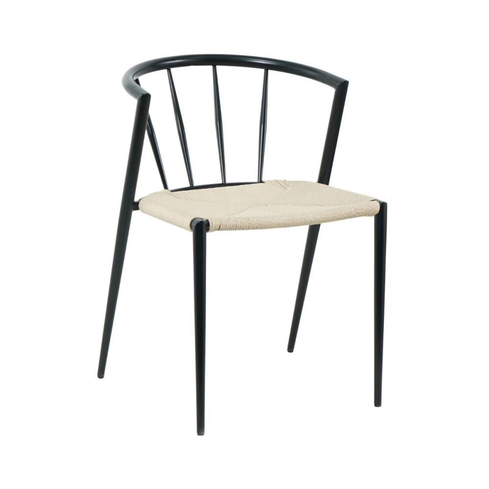 Scaun de dining cu cadru metalic din otel de culoare negru si sezut din poliratan de culoare crem, 50.5x52x72 cm, A665