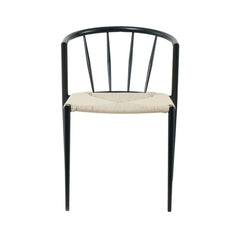 Scaun de dining cu cadru metalic din otel de culoare negru si sezut din poliratan de culoare crem, 50.5x52x72 cm, A665