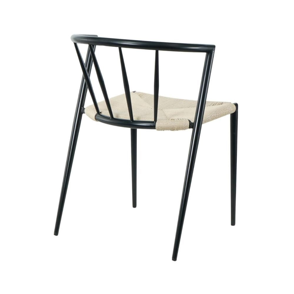 Scaun de dining cu cadru metalic din otel de culoare negru si sezut din poliratan de culoare crem, 50.5x52x72 cm, A665