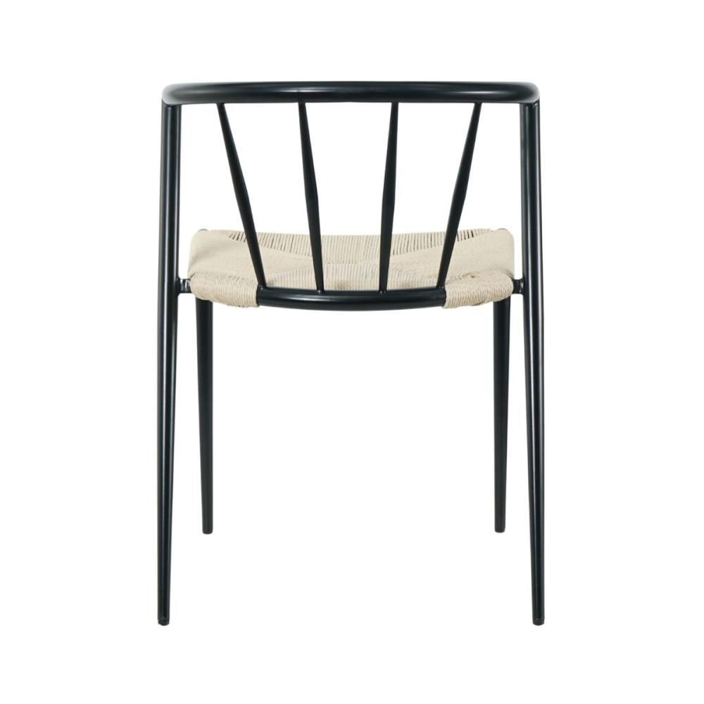 Scaun de dining cu cadru metalic din otel de culoare negru si sezut din poliratan de culoare crem, 50.5x52x72 cm, A665