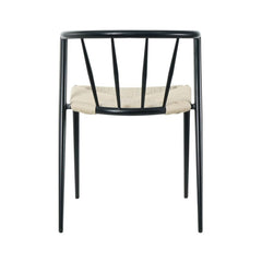 Scaun de dining cu cadru metalic din otel de culoare negru si sezut din poliratan de culoare crem, 50.5x52x72 cm, A665