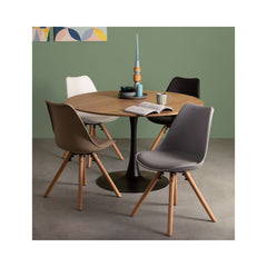 Scaun dining taupe din piele sintetica si lemn New Trend Bizzotto