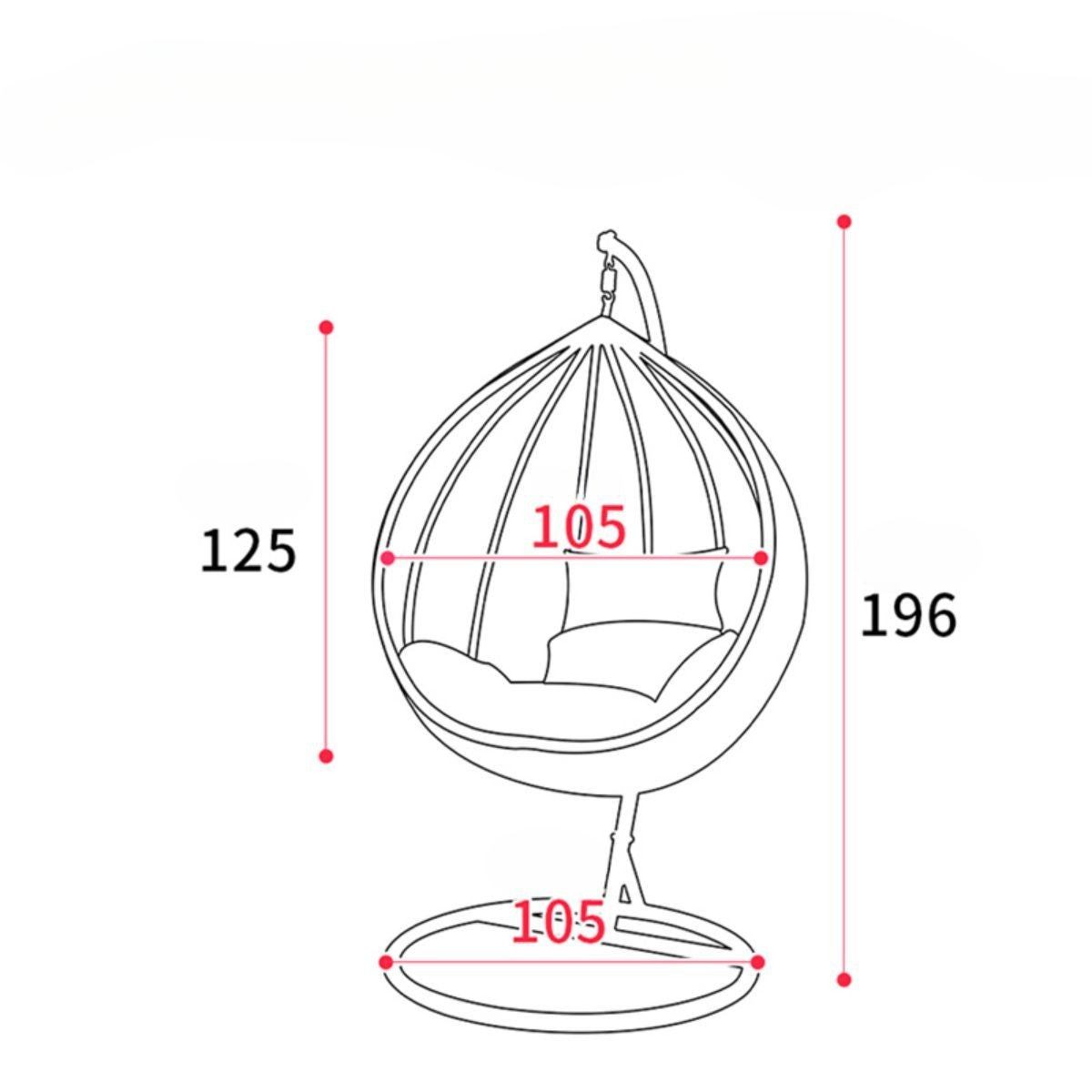 Scaun suspendat tip scoica din ratan, terasa/ balcon, perne gri, cadru otel alb, 105x105x196 cm