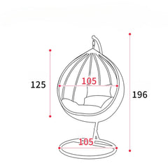 Scaun suspendat tip scoica din ratan, terasa/ balcon, perne rosii, cadru otel alb, 105x105x196 cm