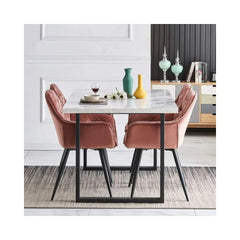 Pachet 3+1 Scaun tip fotoliu, living/ dining, tapiserie catifea, cadru metalic, fix, 62x58x82, ROZ