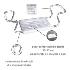 Scaunel ajustabil 55-65 cm pentru cada, alb, din plastic si aluminiu, Secura Wenko