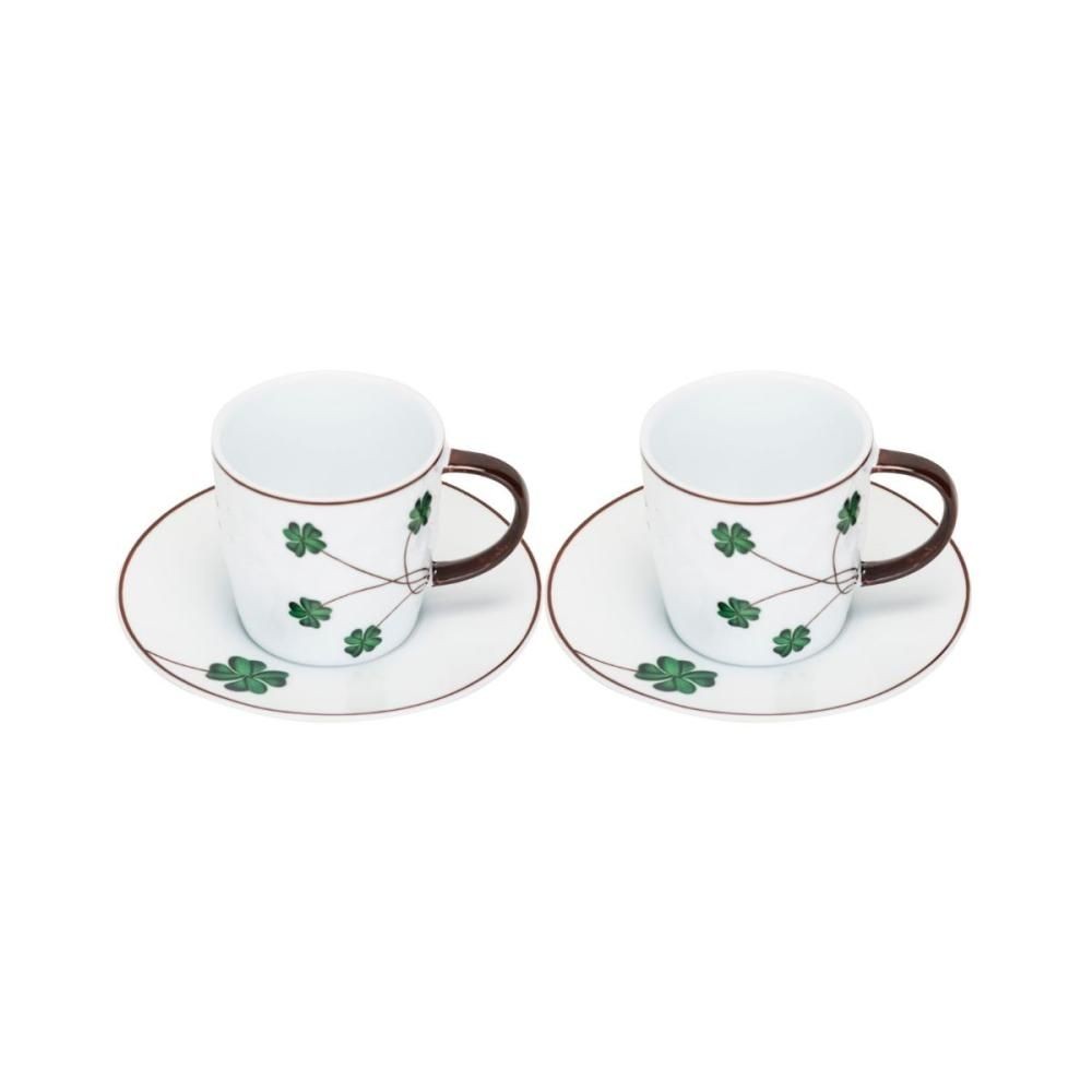 Set 2 cesti cu farfurioara din portelan, 11cl, Cloverleaf Cosy&Trendy