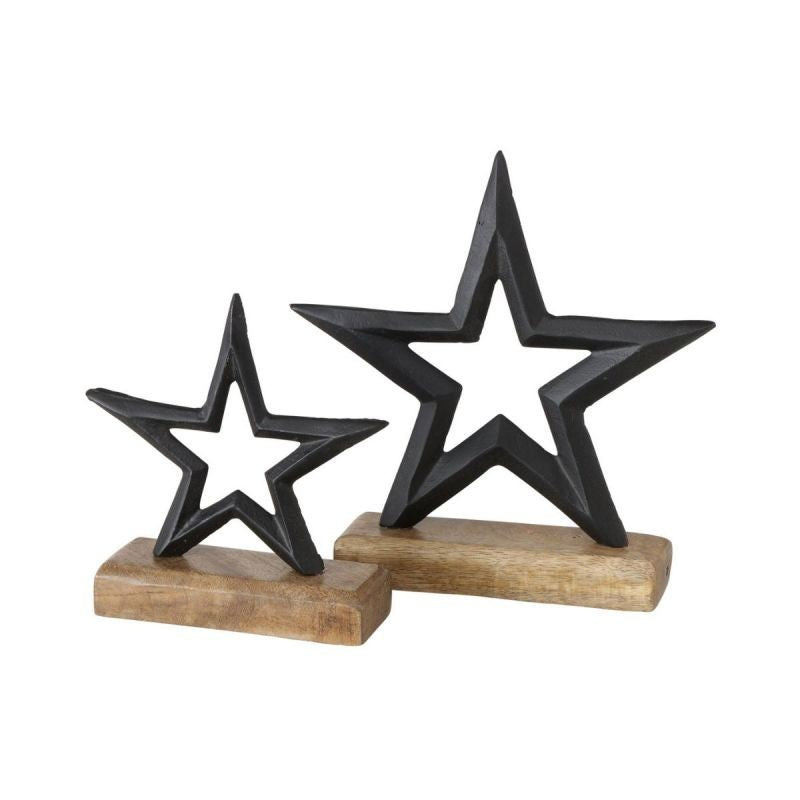 Set 2 decoratiuni din metal si lemn 15 / 21 cm Vernia Stars Boltze