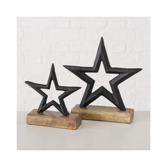 Set 2 decoratiuni din metal si lemn 15 / 21 cm Vernia Stars Boltze