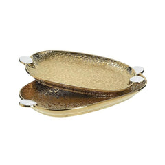 Set 2 platouri de servire aurii din portelan 33X19 cm Golden Inart