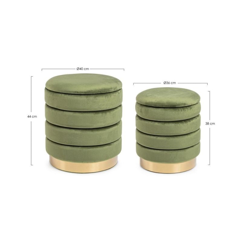 Set 2 pouf-uri verde/auriu din catifea poliester si otel Ø36/40 cm Darina Bizzotto