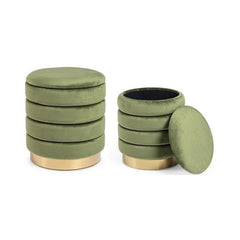 Set 2 pouf-uri verde/auriu din catifea poliester si otel Ø36/40 cm Darina Bizzotto