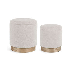 Set 2 pouf-uri gri deschis din poliester boucle, MDF si lemn Ø30/37 cm Zoya Bizzotto