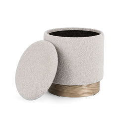 Set 2 pouf-uri gri deschis din poliester boucle, MDF si lemn Ø30/37 cm Zoya Bizzotto