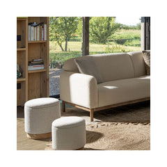 Set 2 pouf-uri gri deschis din poliester boucle, MDF si lemn Ø30/37 cm Zoya Bizzotto