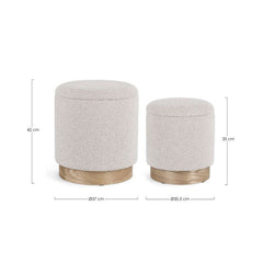 Set 2 pouf-uri gri deschis din poliester boucle, MDF si lemn Ø30/37 cm Zoya Bizzotto