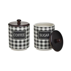 Set 2 recipiente de depozitare cafea / zahar din portelan Checker 900cc Ø11X16 Inart